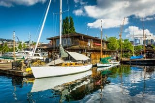 Sailboats Docked at Lake Union in Seattle, WA