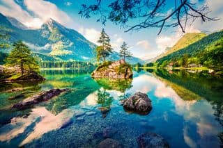 Reflective Hintersee Lake in the Berchtesgaden Alps
