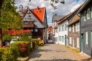 Cobblestone Lane in Historic Goslar, Germany