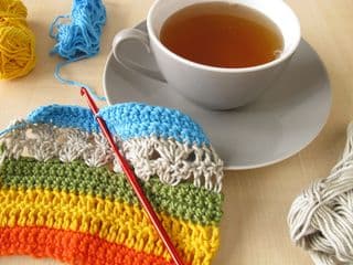 Colorful Crochet WIP with Tea