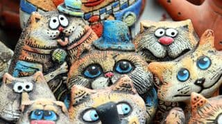 Whimsical Clay Cat Figurines Collection