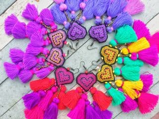 Vibrant Heart Tassel Earrings