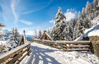 Snow-covered Wooden Footbridge in Davos, Switzerland