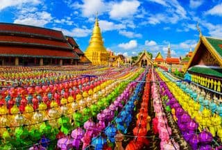 Vibrant Loy Krathong Lantern Festival at Wat Phra That Hariphunchai