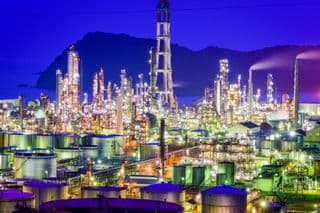 Illuminated Industrial Night in Wakayama, Japan