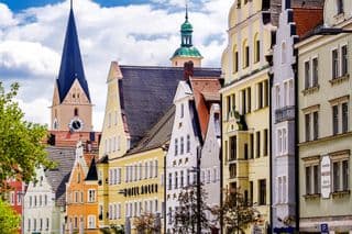Historic Facades in Old Town Ingolstadt, Bavaria, Germany
