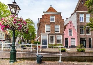 Historic Dutch Architecture by Canal in Leiden