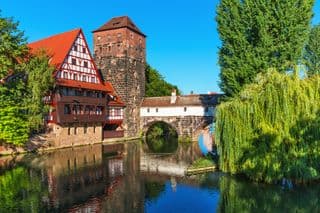 Half-timbered House by the Pegnitz River in Nuremberg, Germany