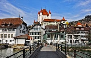 Medieval Castle Overlooking the River in Thun, Switzerland