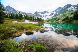 Mountain Lake Reflection in the Swiss Alps