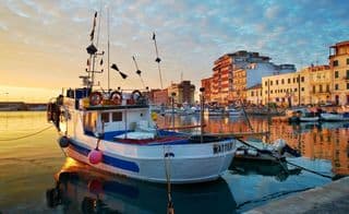Boat at Sunrise in Anzio Marina