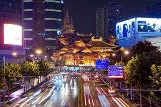 Ancient Elegance Amidst Modernity: Jing'an Temple at Night in Shanghai