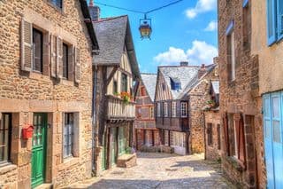 Cobblestone Lane in Dinan, Brittany, France
