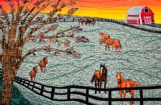Horses in Pasture at Sunset