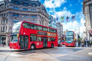 London's Iconic Red Buses at Oxford Circus