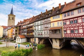 Half-timbered Houses Over the River in Erfurt, Germany