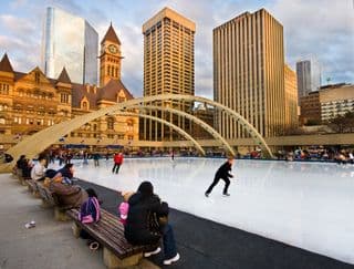 Ice Skating in Nathan Phillips Square, Toronto