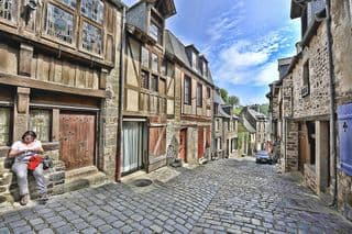 Historic Cobblestone Lane in Dinan, Brittany