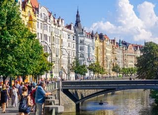 Vibrant Riverfront in Prague, Czech Republic