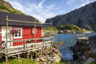 Traditional Norwegian Rorbu by the Sea