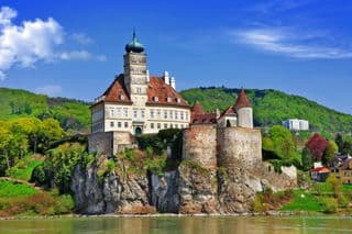 Ancient Abbey Castle by the Danube River in Austria