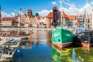 Historic Boats at the Motlawa River Port, Gdansk, Poland