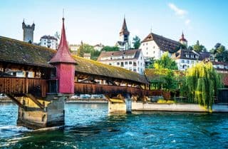 Covered Wooden Spreuer Bridge in Lucerne, Switzerland
