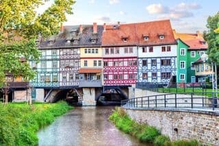 Historic Kramerbrücke Overlooking the River Gera