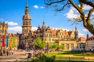 Baroque Elegance in Dresden: Royal Palace Amidst Spring Blossoms