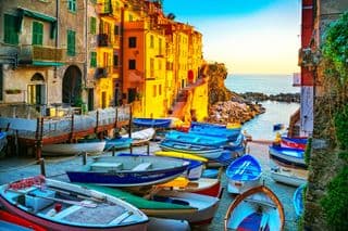 Boats in the Harbor of Riomaggiore, Cinque Terre, Italy
