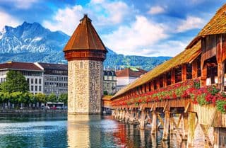 Covered Chapel Bridge in Lucerne, Switzerland