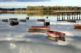 Pier and Rowboats in the Calm Waters of Lobos, Argentina