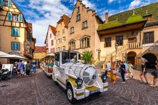 Tramway in the Old Town of Colmar, France