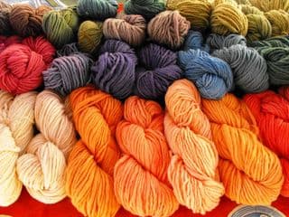Vibrant Handspun Yarn Display at the Claremont Farmers Market
