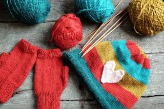 Handcrafted Striped Hat and Mittens Set