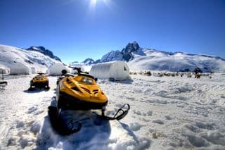 Snowmobiles at Dog Sled Camp in Alaska