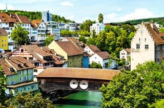 Covered Bridge over Limmat River in Baden, Switzerland